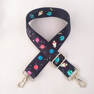Adjustable space theme nylon shoulder strap for bags with planet patterns and gold hardware