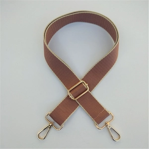 Adjustable wide replacement strap for crossbody bags in brown with golden hooks
