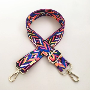 Adjustable colorful ethnic geometric woven shoulder strap for handbags with gold metal clips