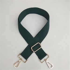 Adjustable dark green wide cotton shoulder strap with gold metal hooks for crossbody bags