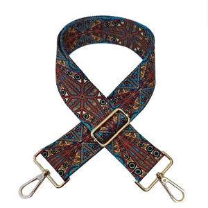 Adjustable colorful ethnic geometric guitar style shoulder strap with gold metal hooks