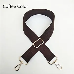Adjustable coffee brown cotton shoulder strap with durable golden metal buckles