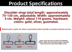 Adjustable 5cm wide replacement bag strap with gold silver and gunmetal hardware detail