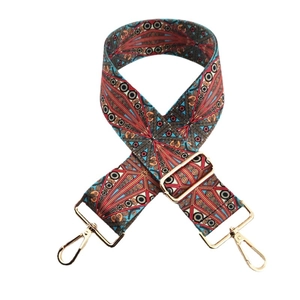 Adjustable colorful geometric ethnic style woven handbag strap with gold metal hooks