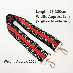Adjustable 5cm wide red and black dot woven strap with gold metal lobster clasps