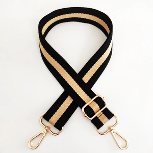 Bandoulière réglable à rayures noir et jaune avec mousquetons pivotants dorés de luxe