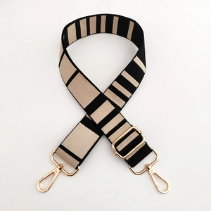 Adjustable wide striped replacement shoulder strap for handbags with gold metal hardware