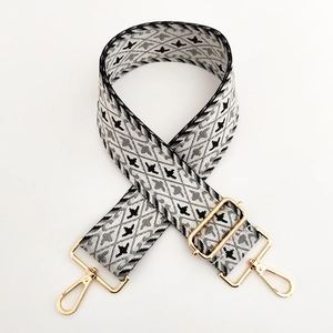 Adjustable wide replacement shoulder strap with black and white geometric embroidery