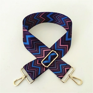 Adjustable wide replacement strap with colorful blue and purple chevron wave pattern