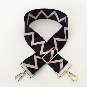 Adjustable wide replacement strap with pink chevron pattern and gold metal hooks