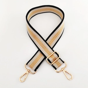 Bandoulière de rechange réglable avec motif à rayures tissées noir et doré brillant