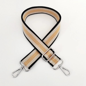 Bandoulière de sac tissée réglable avec rayures rétro et mousquetons en métal argenté