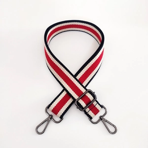 Bandoulière réglable en toile à rayures marine rouge blanc avec crochets argentés