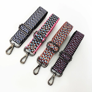 3.8cm wide woven geometric shoulder strap with heavy-duty metal buckles in four colors