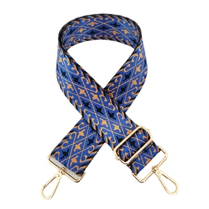 Colorful ethnic jacquard nylon wide shoulder strap with gold hooks for crossbody bags