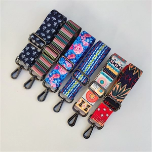 Ethnic style woven wide shoulder straps with gray metal hooks in diverse colorful patterns