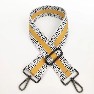 Close-up of 5cm adjustable shoulder strap with pixelated spots and yellow stripe detail