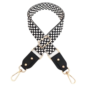 Bandoulière ethnique jacquard avec motif noir et blanc et mousquetons dorés chic