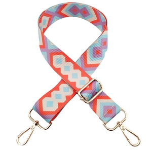 Ethnic style colorful geometric woven wide shoulder strap with golden metal lobster clasps
