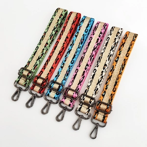 Adjustable leopard print bag straps with gold thread and dark gunmetal hardware set