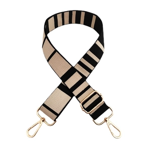 Adjustable striped wide shoulder strap for cross-body bags with gold-tone metal buckles