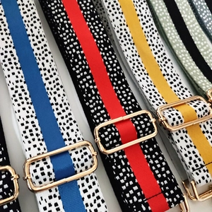 Adjustable woven shoulder strap for bags with polka dot patterns and gold metal buckles