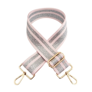 Adjustable fashion shoulder strap with pink and silver sequins and gold metal hooks