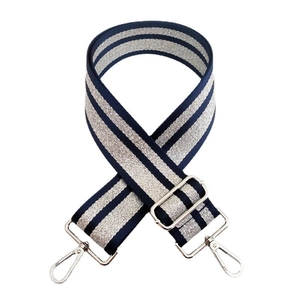 Navy blue and silver metallic wide adjustable shoulder strap with metal lobster clips