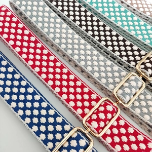 Adjustable colorful jacquard embroidered wide bag strap with gold metal buckles