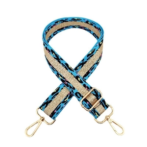 Adjustable leopard print bag strap with golden thread and metal lobster clasps