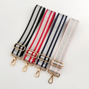 Adjustable wide replacement bag straps with silver stripes and gold metal hooks
