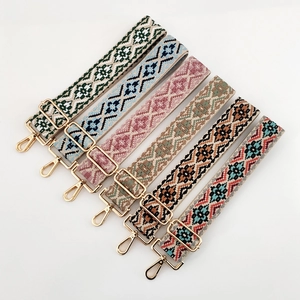 Ethnic style colorful jacquard wide shoulder straps with gold hardware and hooks