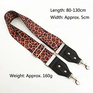 Adjustable 5cm wide leopard print shoulder strap for bags with gold metal clasps
