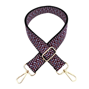 Colorful woven jacquard wide shoulder strap for bags with gold metal swivel lobster clasps