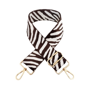 Adjustable zebra print canvas wide shoulder strap with gold hardware and lobster clasps