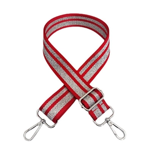 Adjustable 3.8cm red shoulder strap with double silver glitter lines and metal hooks
