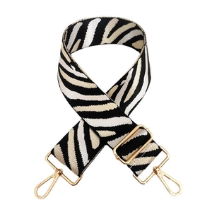 Adjustable zebra print wide shoulder strap with golden metal buckles for handbags