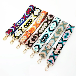 Ethnic style colorful geometric wide shoulder strap with golden metal swivel hooks