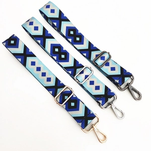 Ethnic style colorful geometric pattern wide shoulder strap with adjustable metal lobster hooks