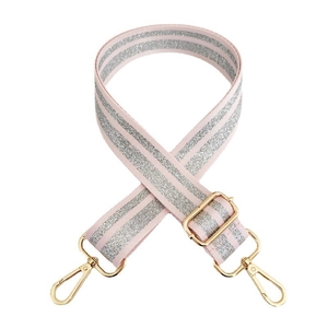 Detail of pink and silver woven replacement strap with adjustable gold-tone buckles