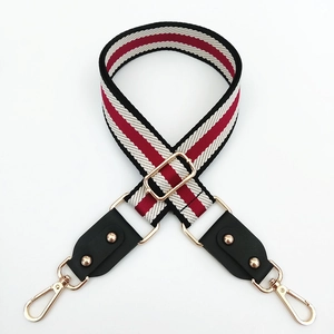 Adjustable wide woven guitar strap for handbags with red white and black stripes