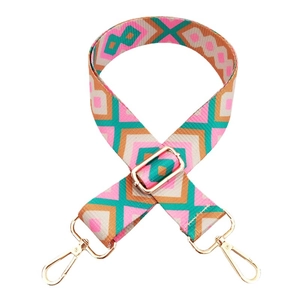Ethnic geometric pattern colorful nylon wide replacement strap with gold metal hooks