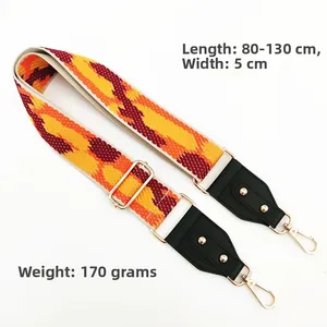 Close-up of colorful wave jacquard wide shoulder strap with adjustable metal buckle