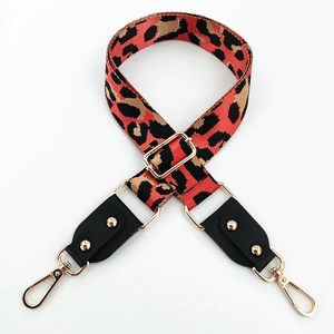 Adjustable leopard print wide canvas shoulder strap with gold hardware for handbags