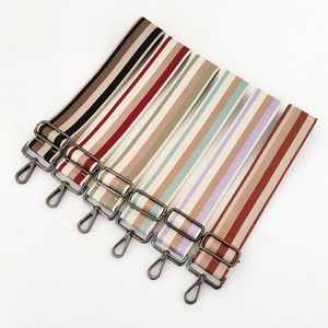 5cm wide striped canvas shoulder straps in six colors with gunmetal lobster clasps