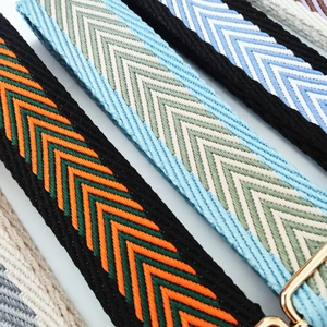 5cm wide woven bag strap with colorful chevron pattern and gold metal buckles