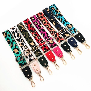 Adjustable wide leopard print bag straps with gold metal hooks in nine diverse colors