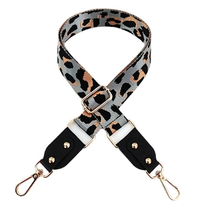 Adjustable leopard print wide shoulder strap with gold hooks for crossbody bags
