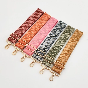 Adjustable jacquard wide shoulder straps for bags with gold metal hardware in six colors