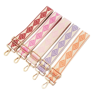 Adjustable Replacement Wide Bag Strap Polyester Cotton Geometric Diamond Pattern Ethnic Bohemian Style With Metal Buckles